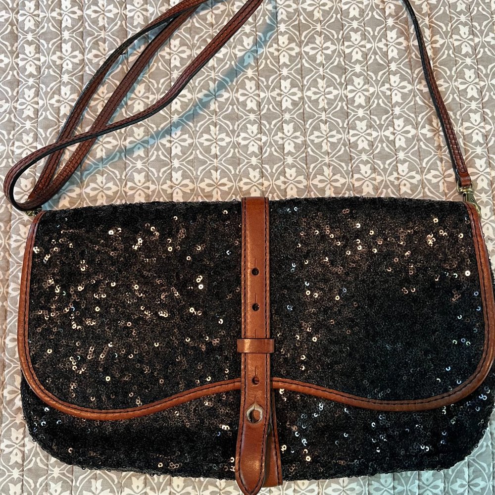 Kate Spade with Emily & Meritt WESTWARD Collab black sequin, leather bag